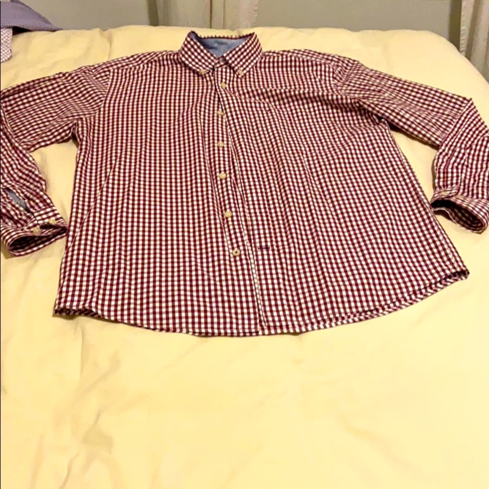 Tommy Hilfiger. Maroon/red and white dress shirt